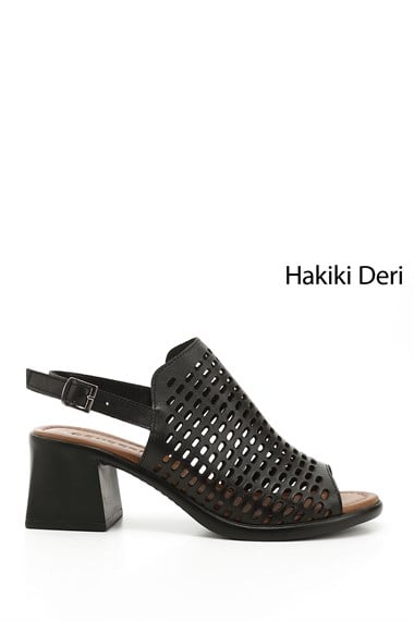 Kadın Siyah Kalın Topuklu Hakiki Deri Sandalet
