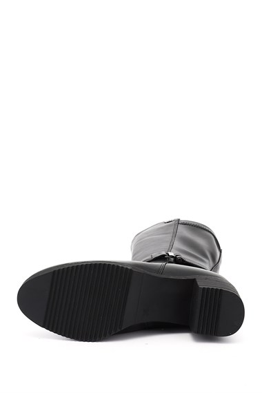 Womens Black Chunky Heel Genuine Leather Boots