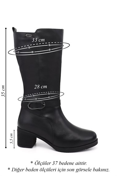 Womens Black Chunky Heel Genuine Leather Boots