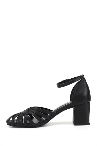 Kadın Siyah Kalın Topuklu Hakiki Deri Ayakkabı