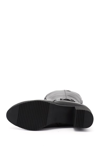 Womens Black Chunky Heel Genuine Leather Boots