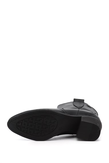 Womens Black Thick Heel Genuine Leather Cowboy Boots