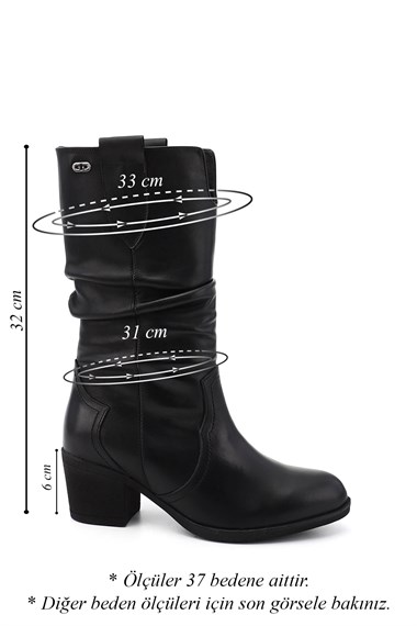 Womens Black Thick Heeled Genuine Leather Boots