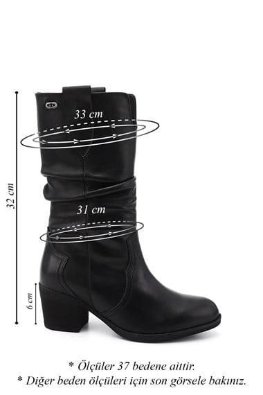 Kadın Siyah Kalın Topuklu Körüklü Hakiki Deri Çizme