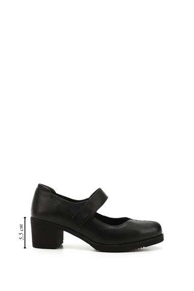 Womens Black Thick Heel Mary Jane Genuine Leather Shoes
