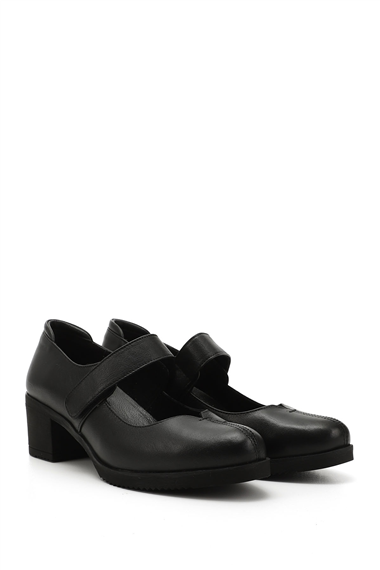 Womens Black Thick Heel Mary Jane Genuine Leather Shoes