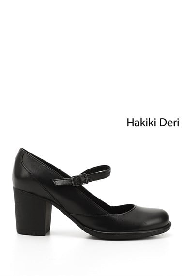Womens Black Thick Heel Mary Jane Genuine Leather Shoes