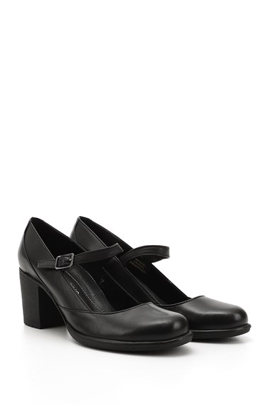 Womens Black Thick Heel Mary Jane Genuine Leather Shoes