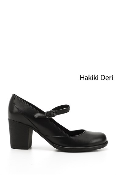 Kadın Siyah Kalın Topuklu Mary Jane Hakiki Deri Ayakkabı