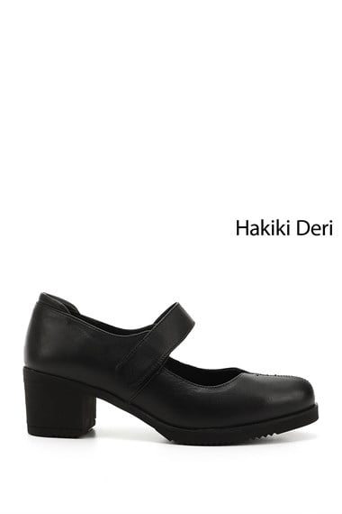 Kadın Siyah Kalın Topuklu Mary Jane Hakiki Deri Ayakkabı