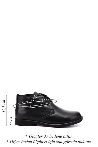 Kadın Siyah Kauçuk Taban Hakiki Deri Bot