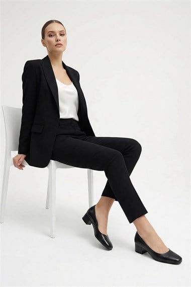 Womens Black Low Heel Genuine Leather Shoes