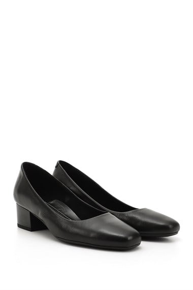 Womens Black Low Heel Genuine Leather Shoes