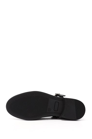 Womens Black Short Chunky Heel Mary Jane Genuine Leather Ballet Flats