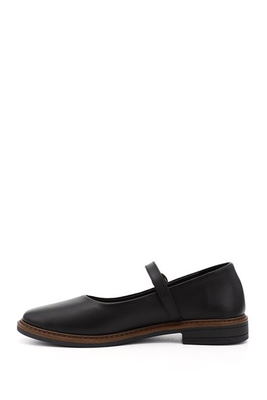 Womens Black Short Chunky Heel Mary Jane Genuine Leather Ballet Flats