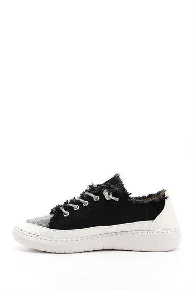 Kadın Siyah Kot Triko Taşlı Comfort Dolgu Taban Sneaker