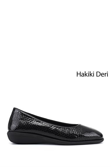 Kadın Siyah Kroko Dolgu Taban Hakiki Deri Comfort Ayakkabı