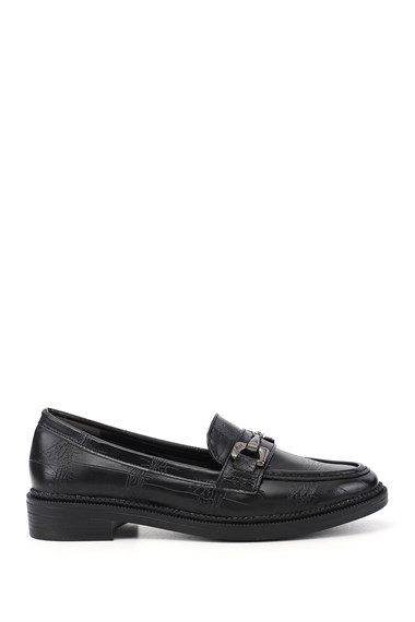 Kadın Siyah Kroko Loafer Ayakkabı