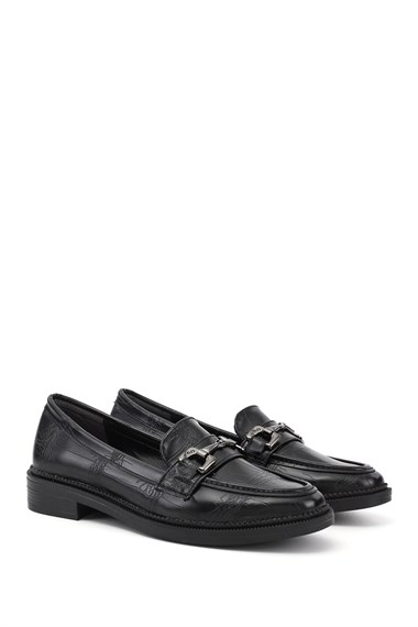 Kadın Siyah Kroko Loafer Ayakkabı