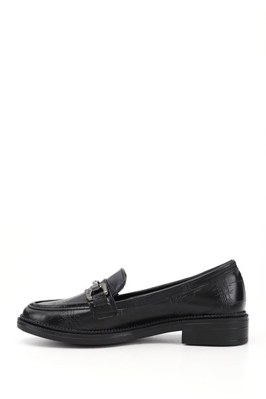 Kadın Siyah Kroko Loafer Ayakkabı