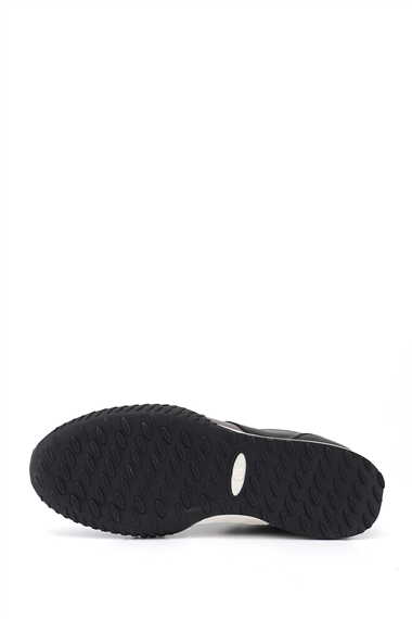 Kadın Siyah Lastik Bağcıklı Hakiki Deri Sneaker