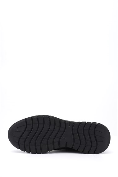 Womens Black Elastic Lace-up Genuine Leather Sneaker
