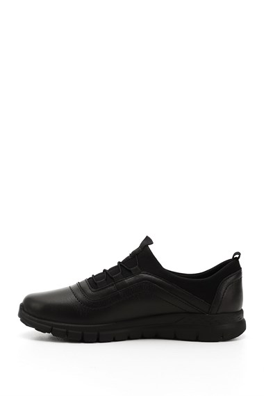 Kadın Siyah Lastik Bağcıklı Hakiki Deri Comfort Sneaker