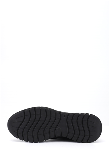 Kadın Siyah Lastik Bağcıklı Hakiki Deri Sneaker