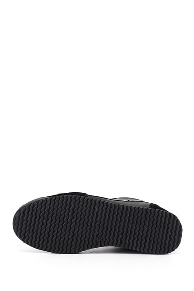 Kadın Siyah Lastik Bağcıklı Hakiki Deri Sneaker
