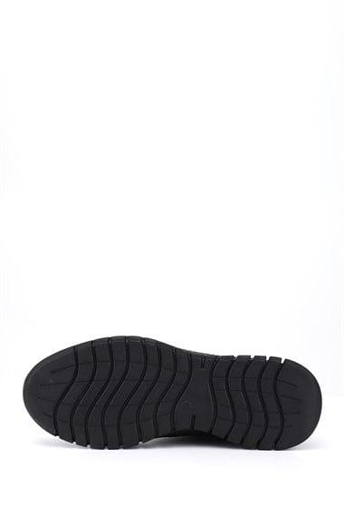 Kadın Siyah Lastik Bağcıklı Hakiki Deri Sneaker