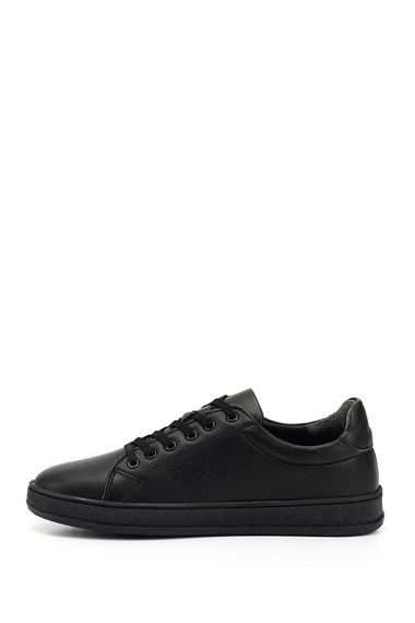 Kadın Siyah Lastik Bağcıklı Hakiki Deri Sneaker