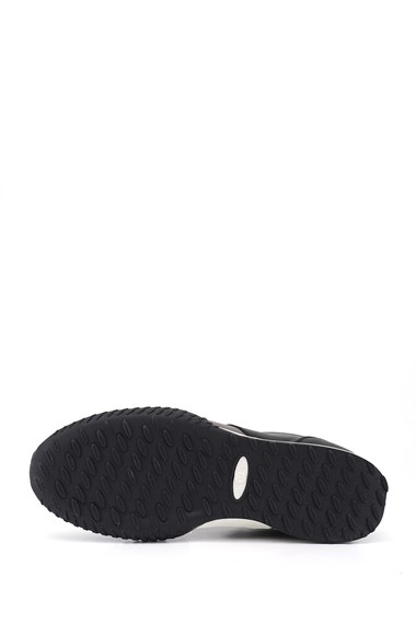 Womens Black Elastic Lace-up Genuine Leather Sneaker