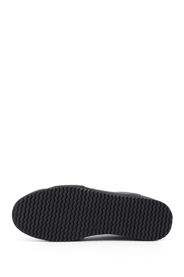 Kadın Siyah Lastik Bağcıklı Hakiki Deri Sneaker