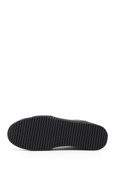 Kadın Siyah Lastik Bağcıklı Hakiki Deri Sneaker