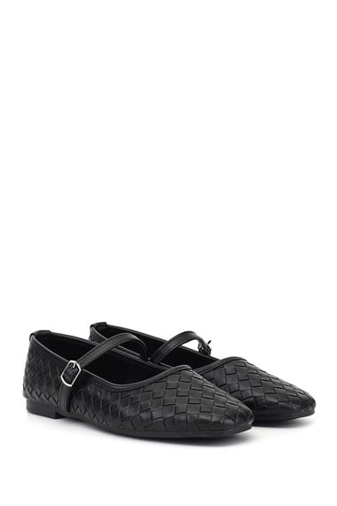 Womens Black Mary Jane Ballet Flats