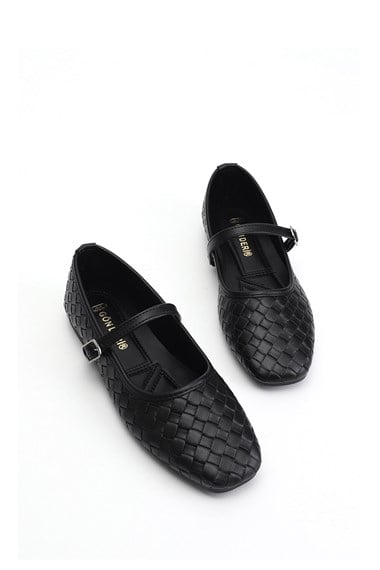 Womens Black Mary Jane Ballet Flats