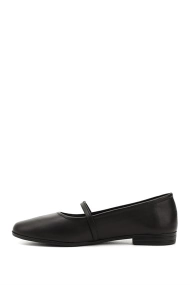 Womens Black Mary Jane Genuine Leather Ballerina Shoes