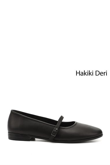 Womens Black Mary Jane Genuine Leather Ballerina Shoes