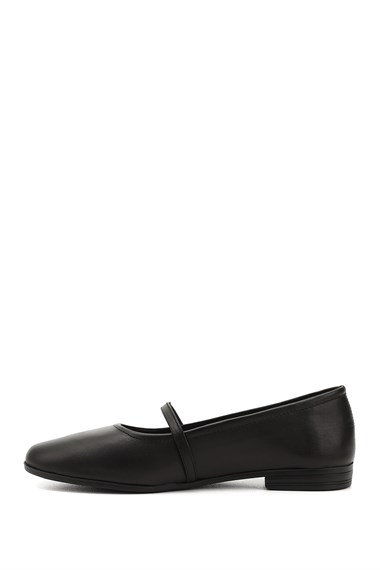 Womens Black Mary Jane Genuine Leather Flat Shoes