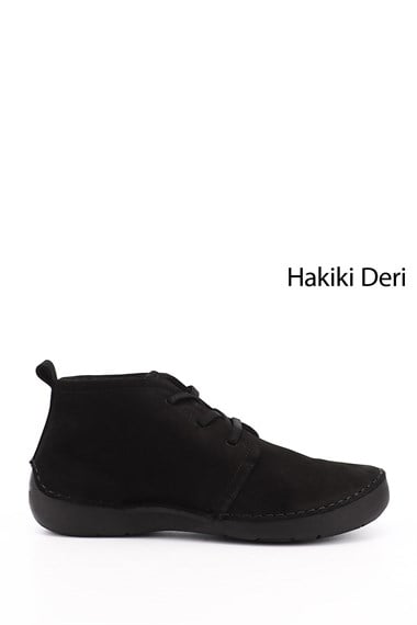 Kadın Siyah Nubuk Bağcıklı Hakiki Deri Comfort Bot