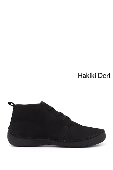 Kadın Siyah Nubuk Bağcıklı Hakiki Deri Comfort Bot