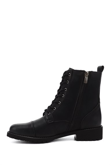 Womens Black Nubuck Zippered Rubber Sole Combat Boots