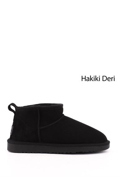 Kadın Siyah Nubuk Mini Hakiki Deri Kürklü Bot
