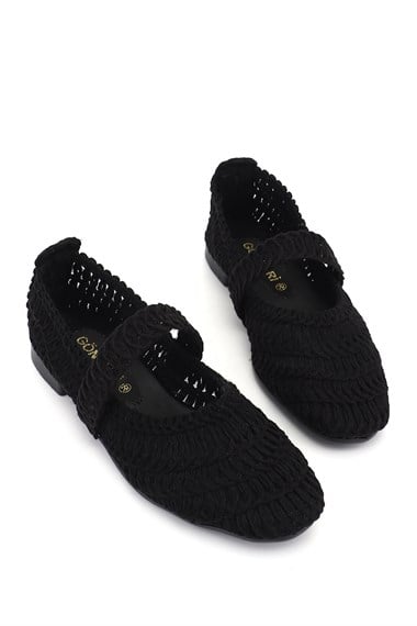 Kadın Siyah Örgülü Mary Jane Babet