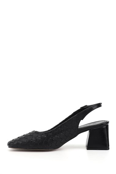 Kadın Siyah Orta Kalın Topuklu Arkası Açık Ayakkabı