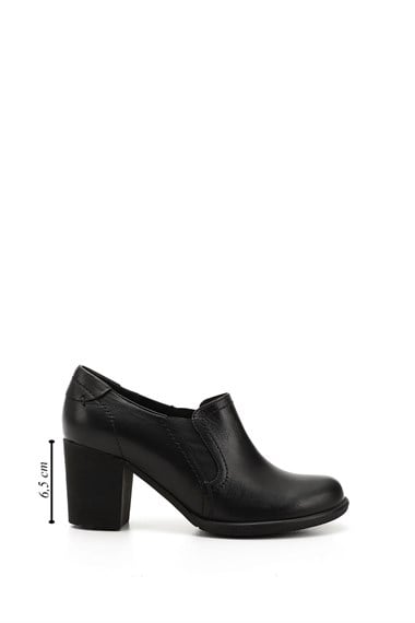 Womens Black Medium Thick Heel Genuine Leather Shoes