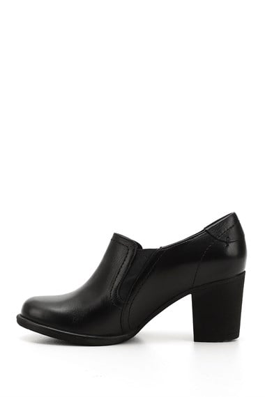 Womens Black Medium Thick Heel Genuine Leather Shoes