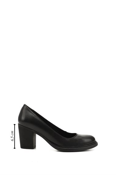 Womens Black Medium Thick Heel Genuine Leather Shoes