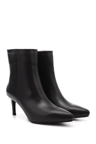 Womens Black Zip-Up Thin Heel Boots