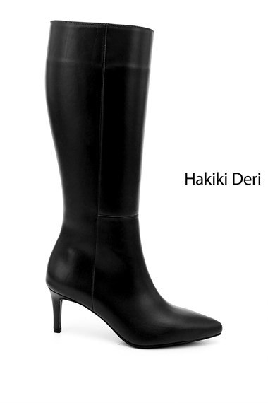 Womens Black Platinum Zip-Up High-Heel Genuine Leather Boots